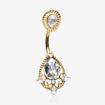 Rose Gold Elegant Teardrop Lace Sparkle Belly Button Ring-Clear